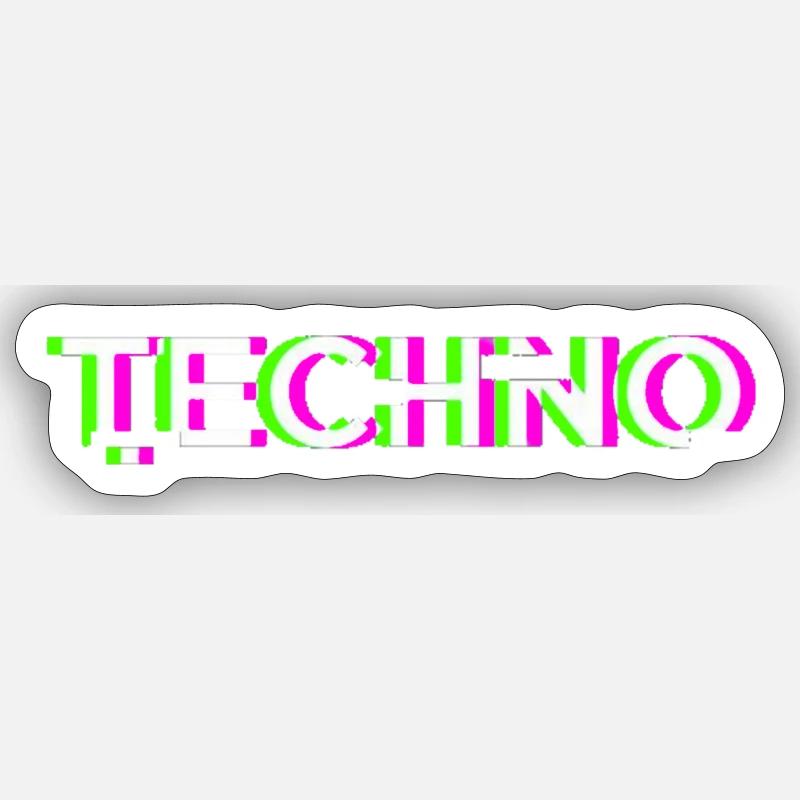 techno - Sticker taille S (10 x 10 cm) - blanc mat