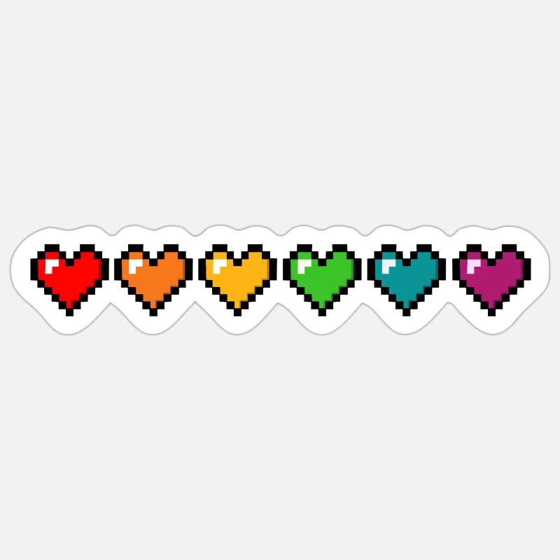 Cœurs Pride Pixel - Sticker taille S (10 x 10 cm) - blanc mat