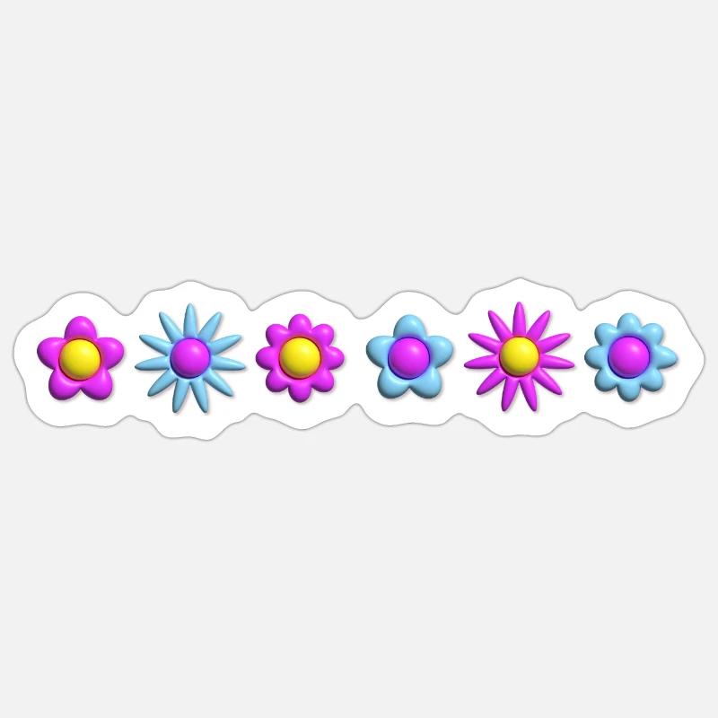 Fleurs en fleurs en rangée 3D Sticker taille S (10 x 10 cm)