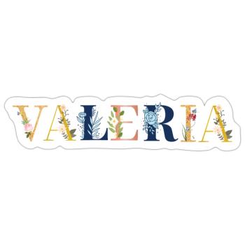 VALERIA Namenskunst mit gestickten Blumen - Sticker Größe S (10 x 10 cm) - Mattweiß - Vorne