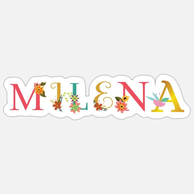 Prénom MILENA décoré de fleurs Sticker taille S (10 x 10 cm)