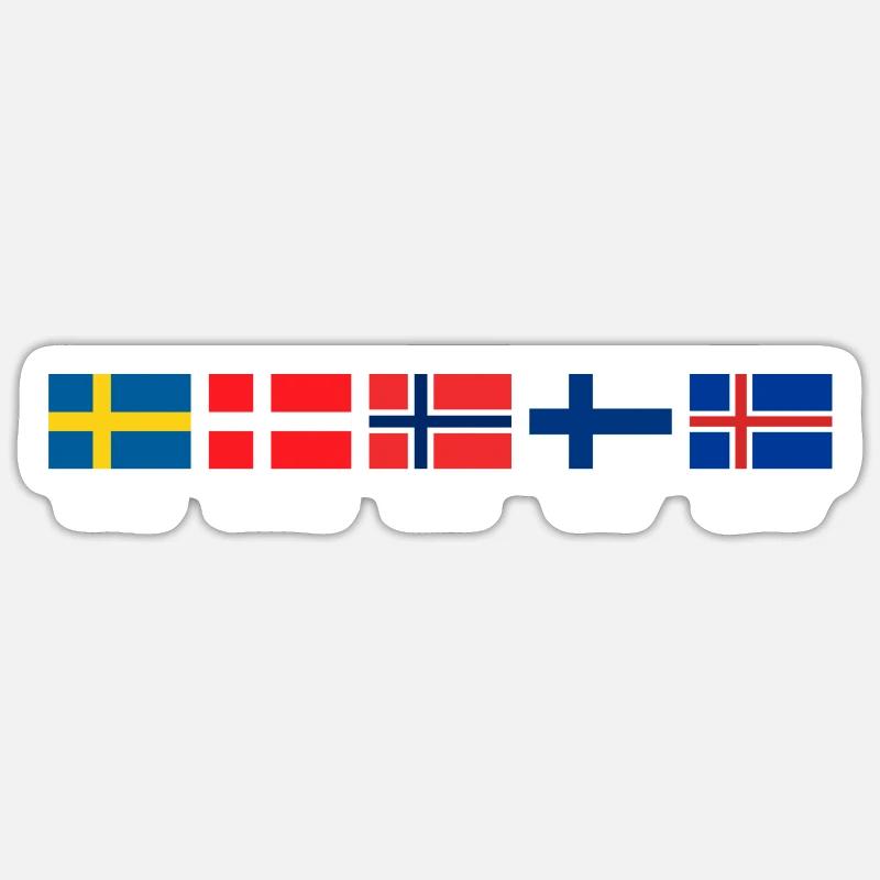 Scandinavia Flags Countries Names National language - Sticker size S (10 x 10 cm) - white matte