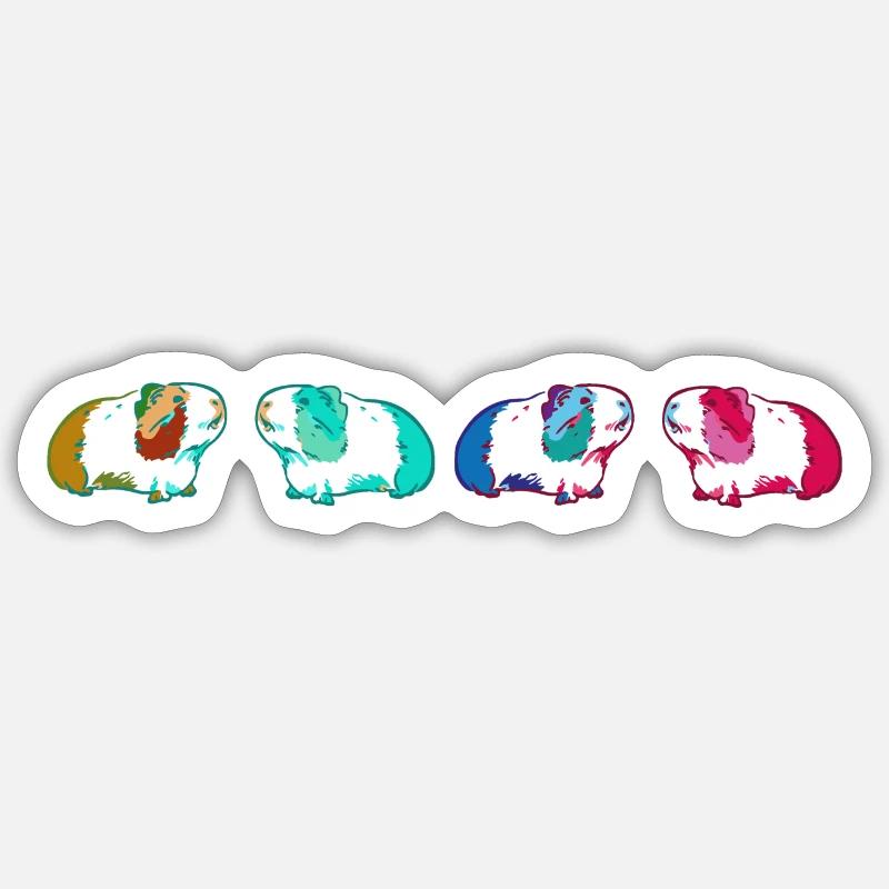 cochon d’Inde, rangée, coloré, illustration Sticker taille S (10 x 10 cm)