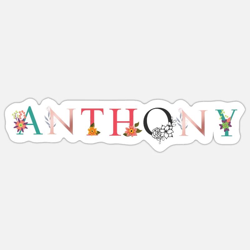 ANTHONY Nom Art avec fleurs brodées Sticker taille S (10 x 10 cm)