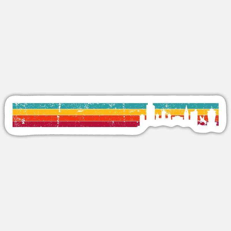 Rétro Skyline Rayures Arc-en-ciel - Sticker taille S (10 x 10 cm) - blanc mat