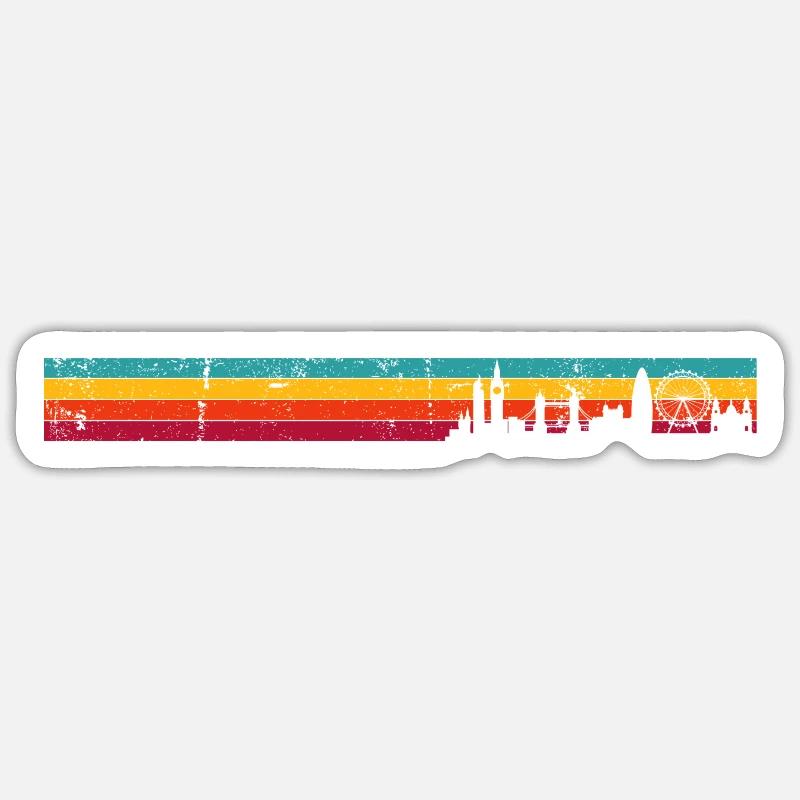 Rétro skyline de Londres - Sticker taille S (10 x 10 cm) - blanc mat