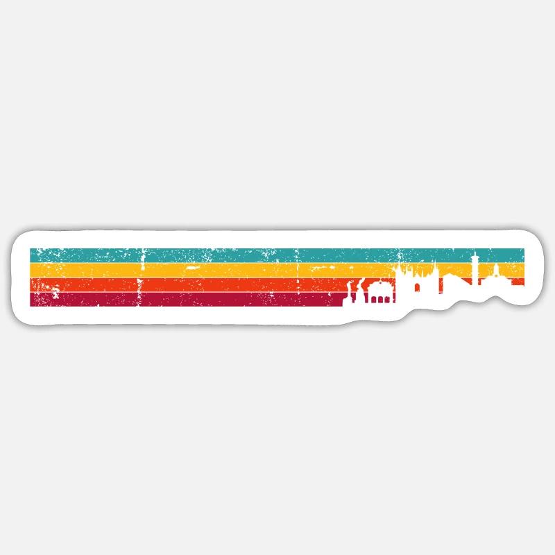 Rétro Skyline Sunset Stripes - Sticker taille S (10 x 10 cm) - blanc mat