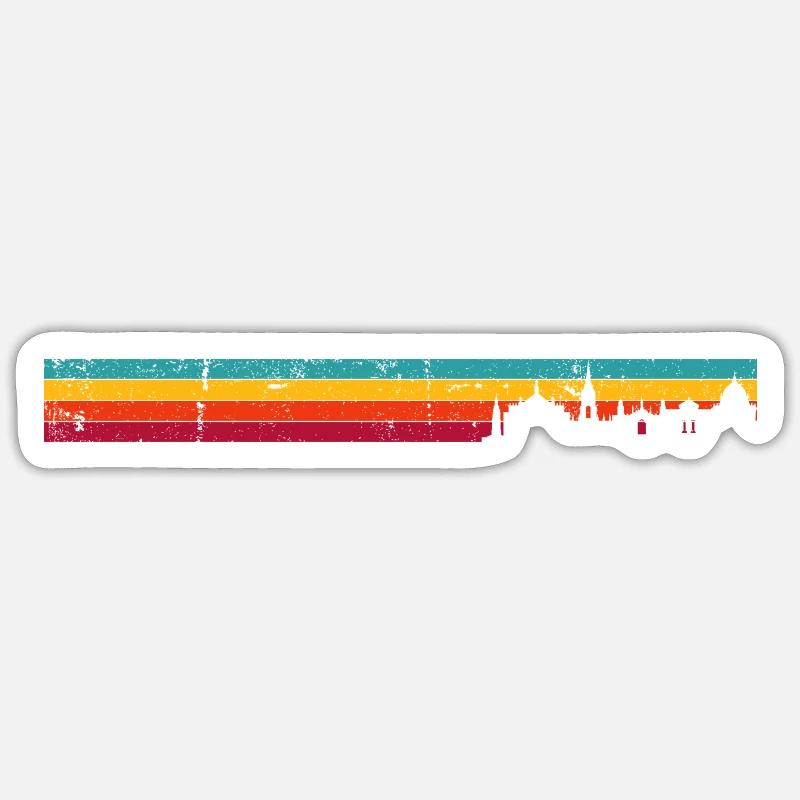 Silhouette rétro Skyline Sunset - Sticker taille S (10 x 10 cm) - blanc mat