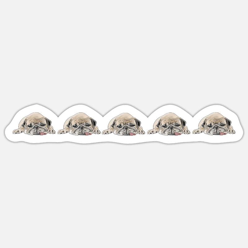 5 Möpse - Sticker Größe S (10 x 10 cm) - Mattweiß