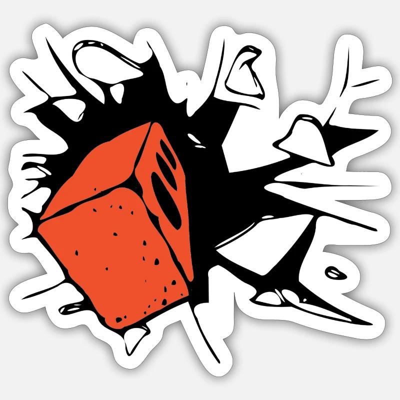 Brick crashes through Sticker size S (10 x 10 cm)