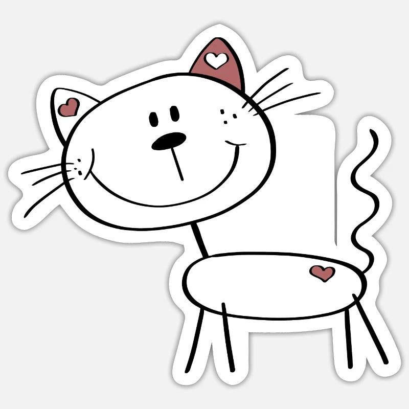 Petit chat avec coeur - bâton comique figure - Sticker taille S (10 x 10 cm) - blanc mat