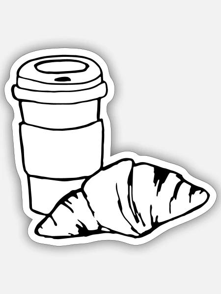 Croissant Kaffee Frühstück Geschenk Idee - Sticker Größe S (10 x 10 cm) - Mattweiß