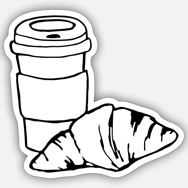 Croissant Kaffee Frühstück Geschenk Idee - Sticker Größe S (10 x 10 cm) - Mattweiß