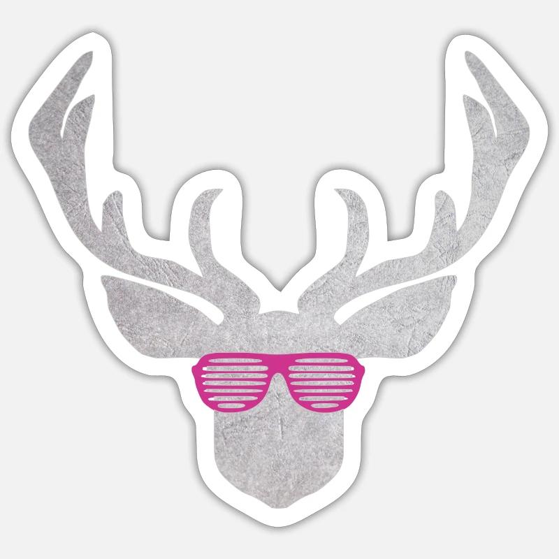Hirsch mit pinker Brille in silber Farbener Textur Sticker Größe S (10 x 10 cm)