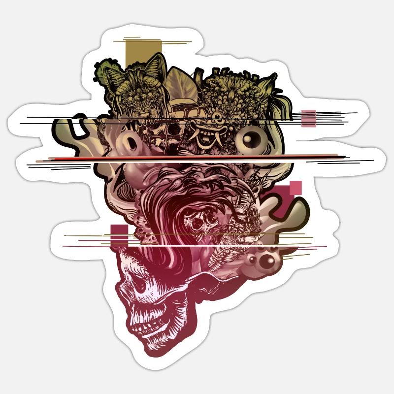 Skull Head Blown Glitch - Sticker size S (10 x 10 cm) - white matte