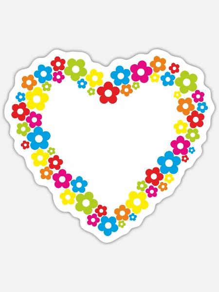 Herz Flower Power Blume 70er bunt Geschenk - Sticker Größe S (10 x 10 cm) - Mattweiß
