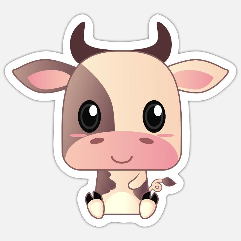 Dessin animé mignon bébé vache - Sticker taille S (10 x 10 cm) - blanc mat