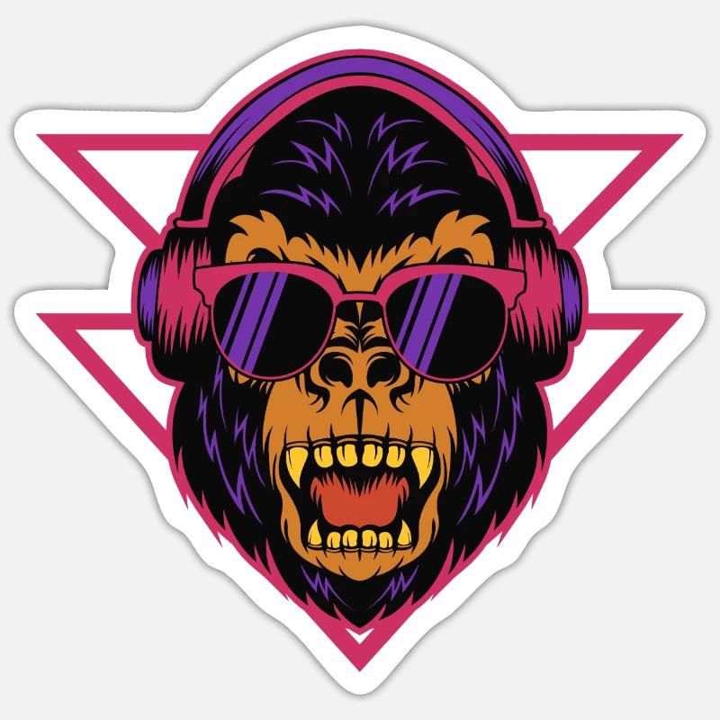 Gorilla DJ - Sticker Größe S (10 x 10 cm) - Mattweiß