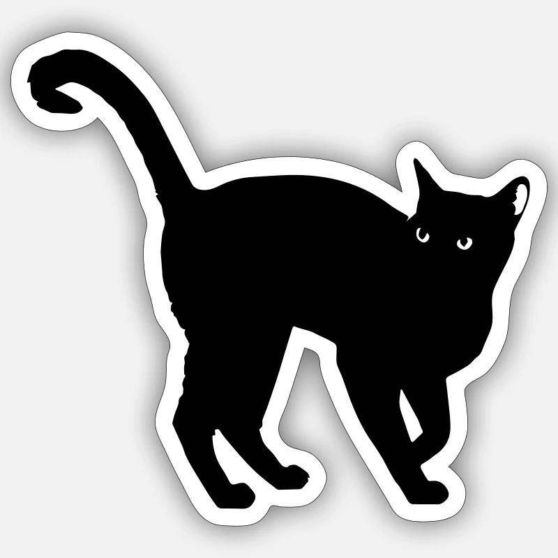 silhouette de chat noir - silhouette de chat noir - Sticker taille S (10 x 10 cm) - blanc mat