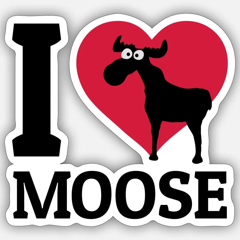 I love Moose - Sticker taille S (10 x 10 cm) - blanc mat