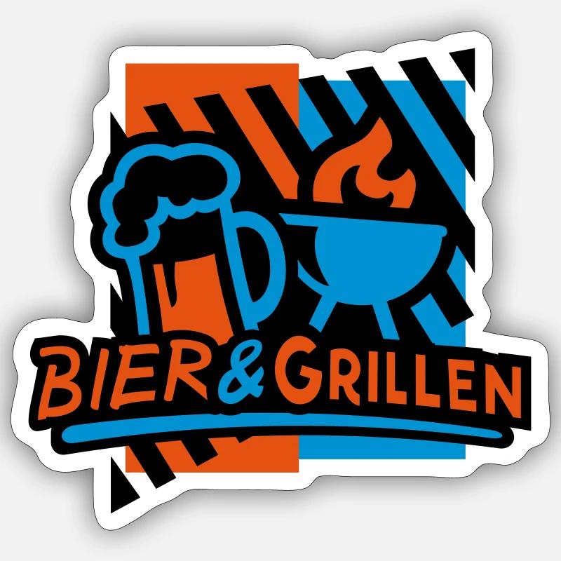 Bier & Grillen 02 - Sticker Größe S (10 x 10 cm) - Mattweiß