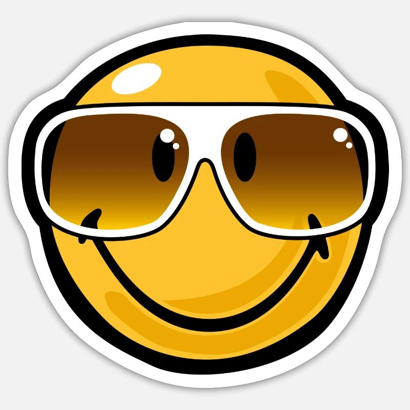 Smiley cool - Sticker taille S (10 x 10 cm) - blanc mat