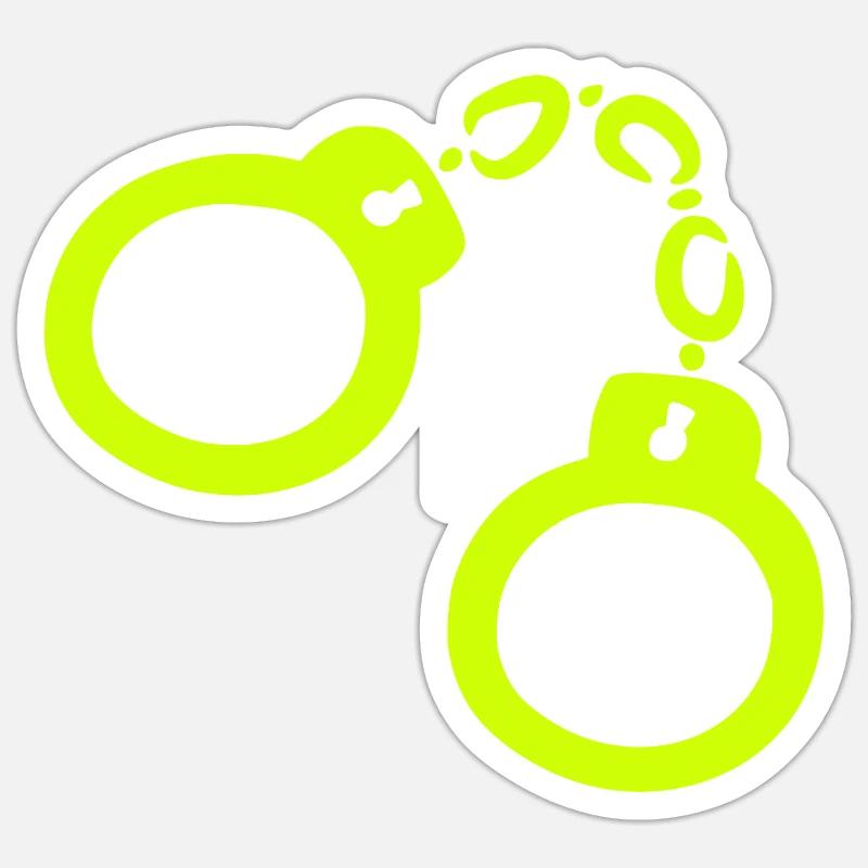 Handschellen Gelb - Sticker Größe S (10 x 10 cm) - Mattweiß