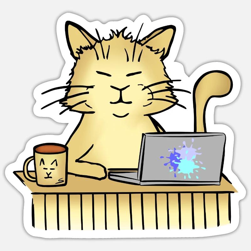 Chat de bureau - Sticker taille S (10 x 10 cm) - blanc mat