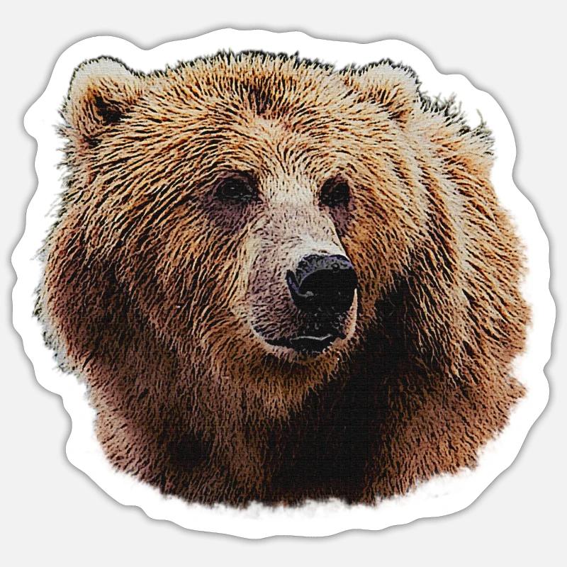 Bear Lover T-Shirts, Bear Head Night Pattern - Sticker size S (10 x 10 cm) - white matte