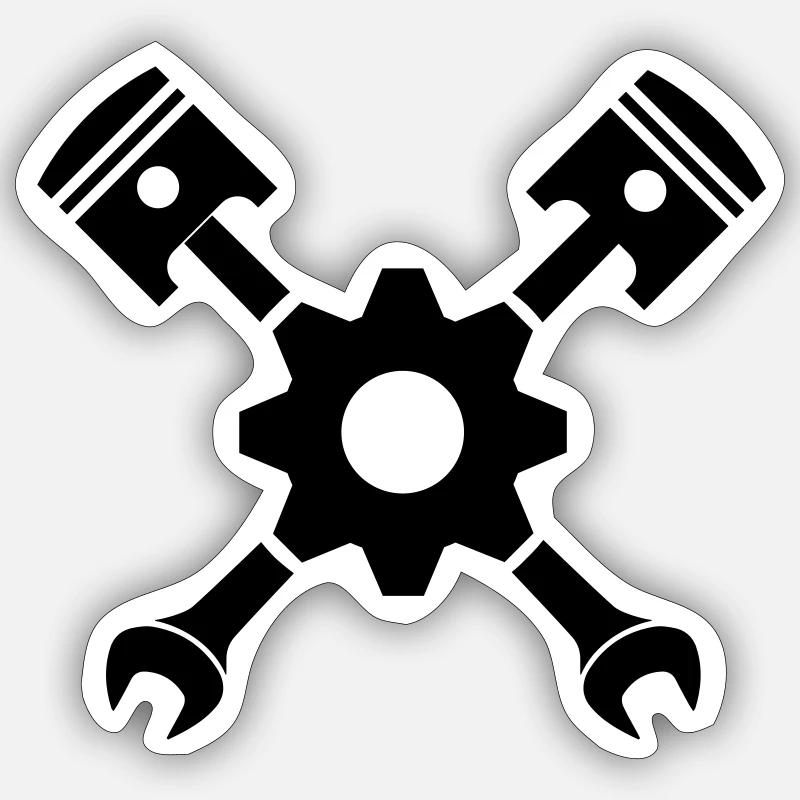 Piston clé croisée avec engrenage Sticker taille S (10 x 10 cm)