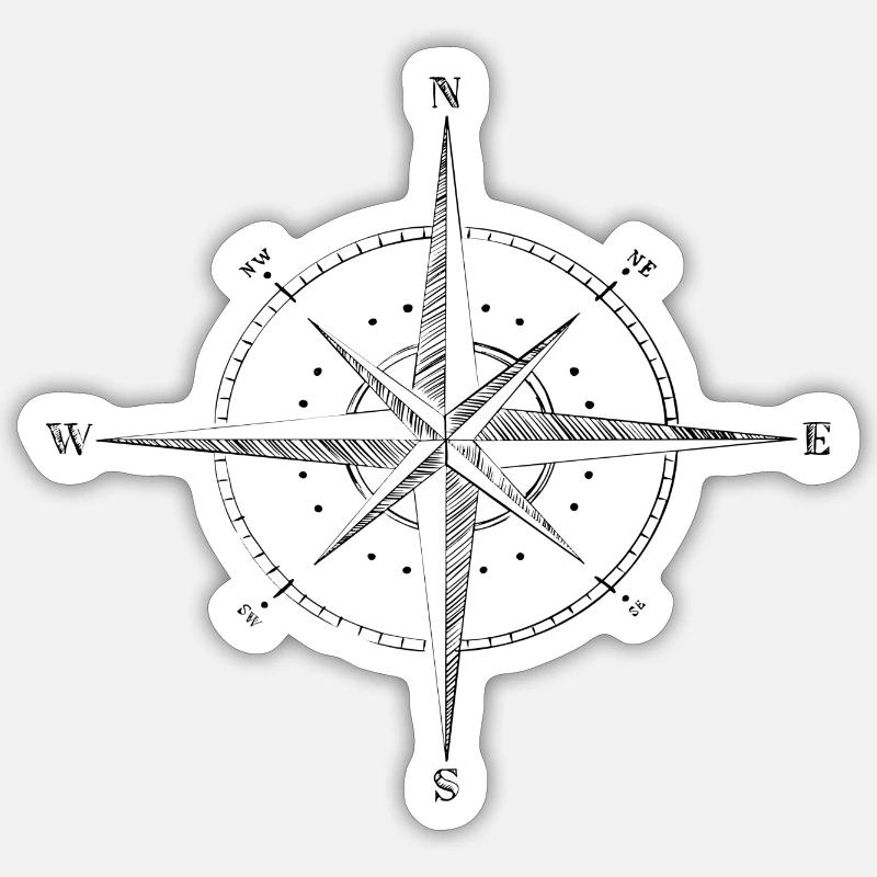 Compass monochrome drawing Sticker size S (10 x 10 cm)
