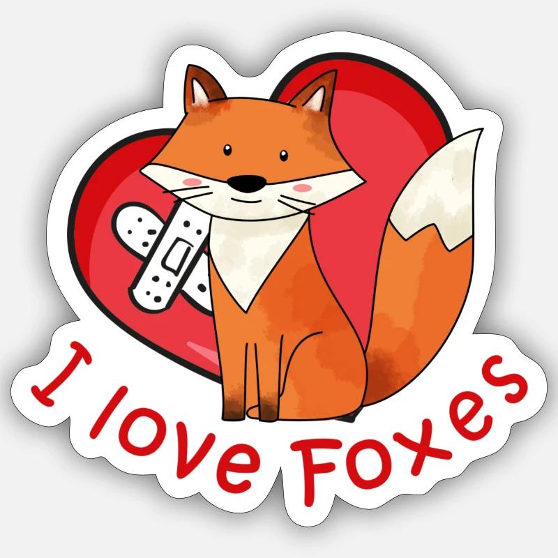 I love foxes - Sticker Größe S (10 x 10 cm) - Mattweiß