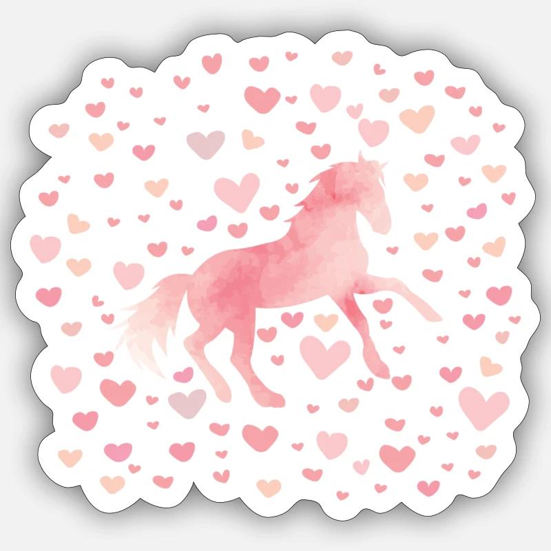 Grande cavallo camicia ragazze bambini cuori cavallo - Sticker formato S (10 x 10 cm) - bianco opaco