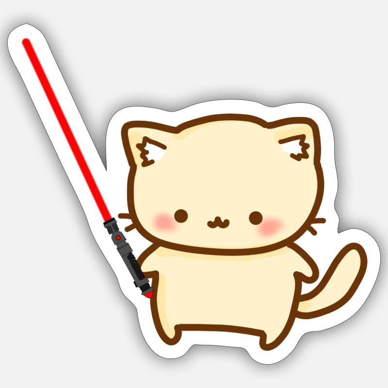 Süße Katze mit einem roten Lichtschwertern Sticker Größe S (10 x 10 cm)