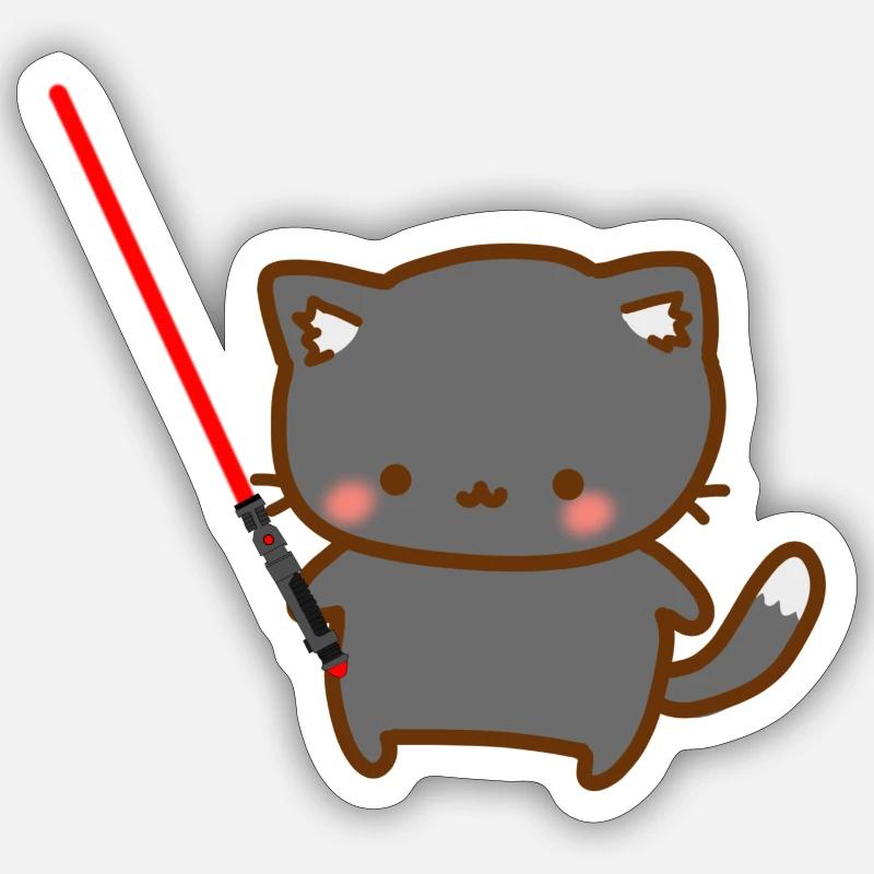 Süße Katze mit einem roten Lichtschwertern Sticker Größe S (10 x 10 cm)