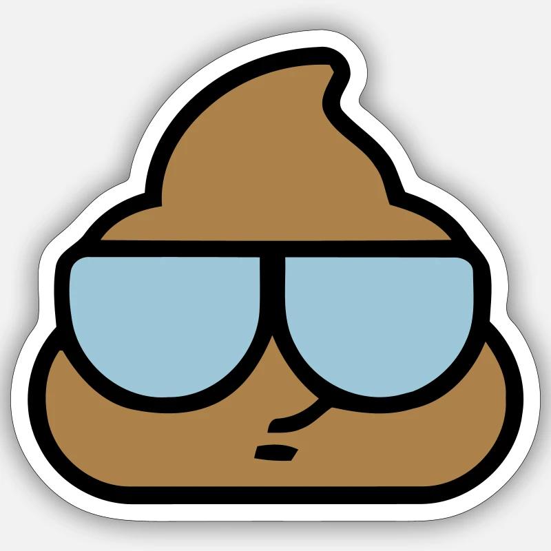 Emoji merde lunettes cool - Sticker taille S (10 x 10 cm) - blanc mat