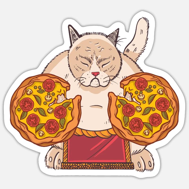 Sumo Pizza Cat - Sticker size S (10 x 10 cm) - white matte
