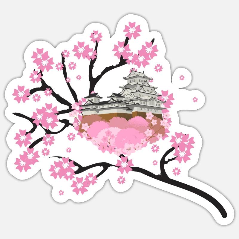 Kirschblüten Tempel Design Sakura - Sticker Größe S (10 x 10 cm) - Mattweiß