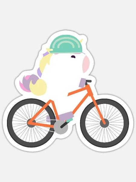 Einhorn Fährt Fahrrad - Sticker Größe S (10 x 10 cm) - Mattweiß