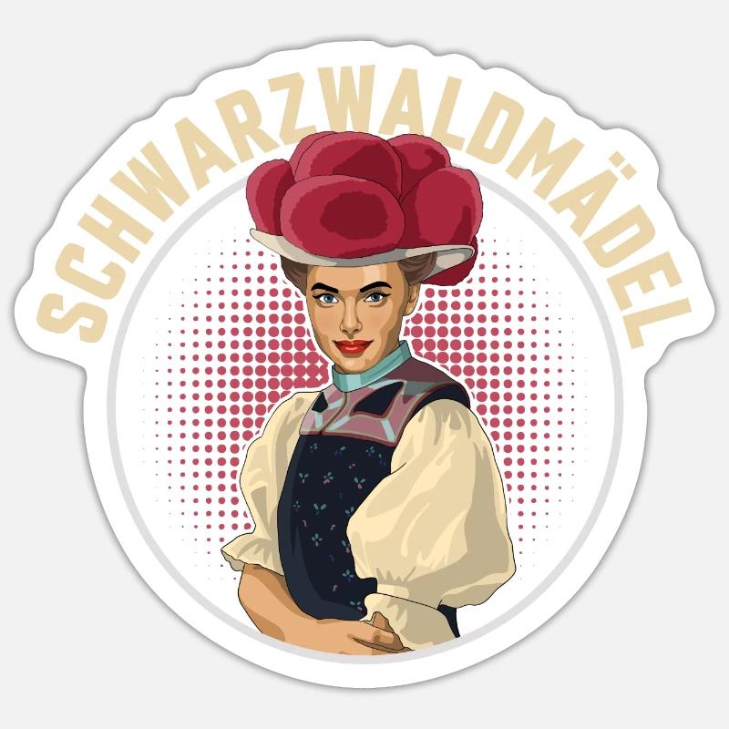 Schwarzwaldmädel Barbara - Sticker Größe S (10 x 10 cm) - Mattweiß