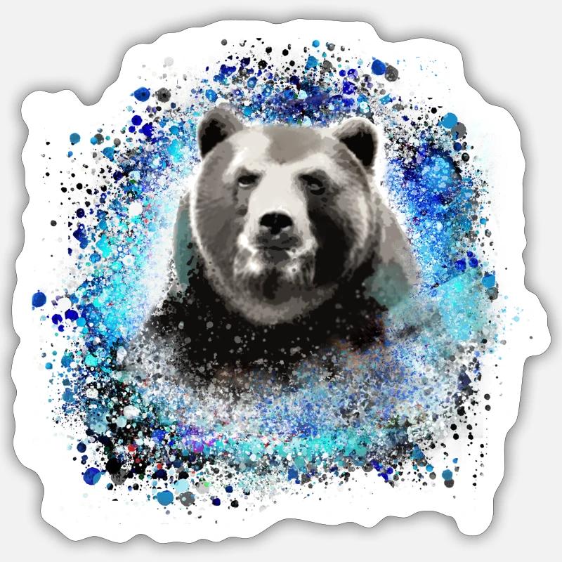 Ours, graffiti, bleu,peinture,bleu - Sticker taille S (10 x 10 cm) - blanc mat