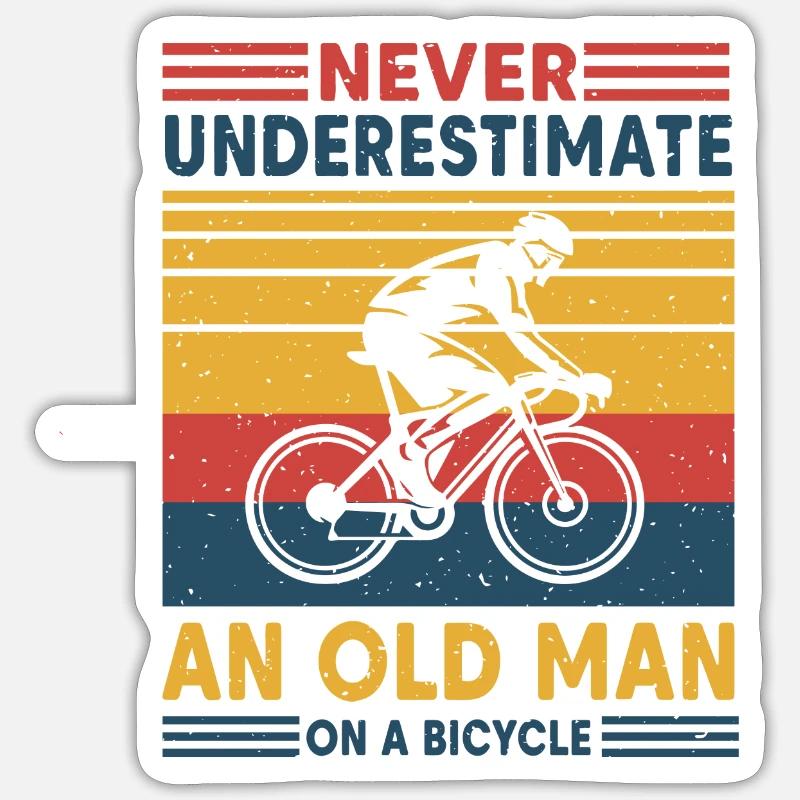 Never underestimate an old man on a bicycle - Sticker Größe S (10 x 10 cm) - Mattweiß