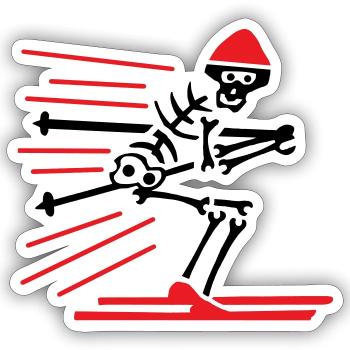 Squelette skieurs bicolores - Sticker taille S (10 x 10 cm) - blanc mat - Devant