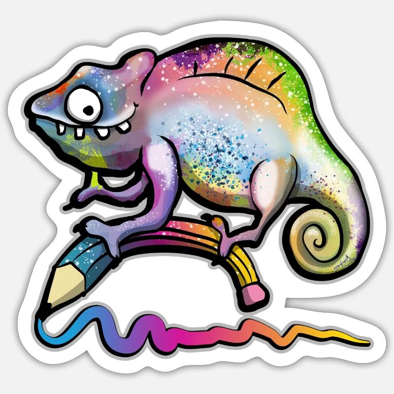 Chamäleon mit Stift Sticker Größe S (10 x 10 cm)