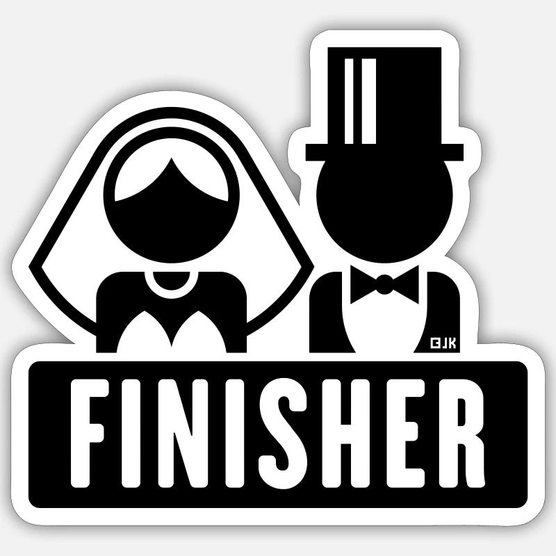 Finisher (Bräutigam / Braut / JGA / Polterabend) - Sticker Größe S (10 x 10 cm) - Mattweiß