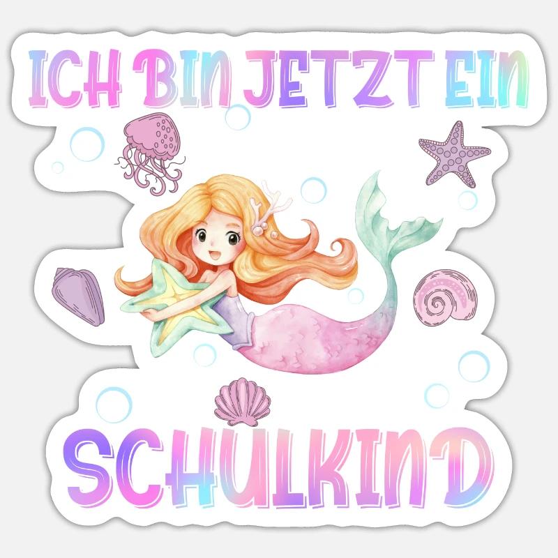 Schulkind Meerjungfrau Mädchen Einschulung - Sticker Größe S (10 x 10 cm) - Mattweiß