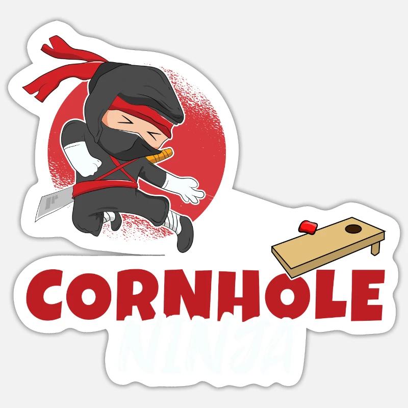 Cornhole Ninja Boy Cornhole - Sticker Größe S (10 x 10 cm) - Mattweiß
