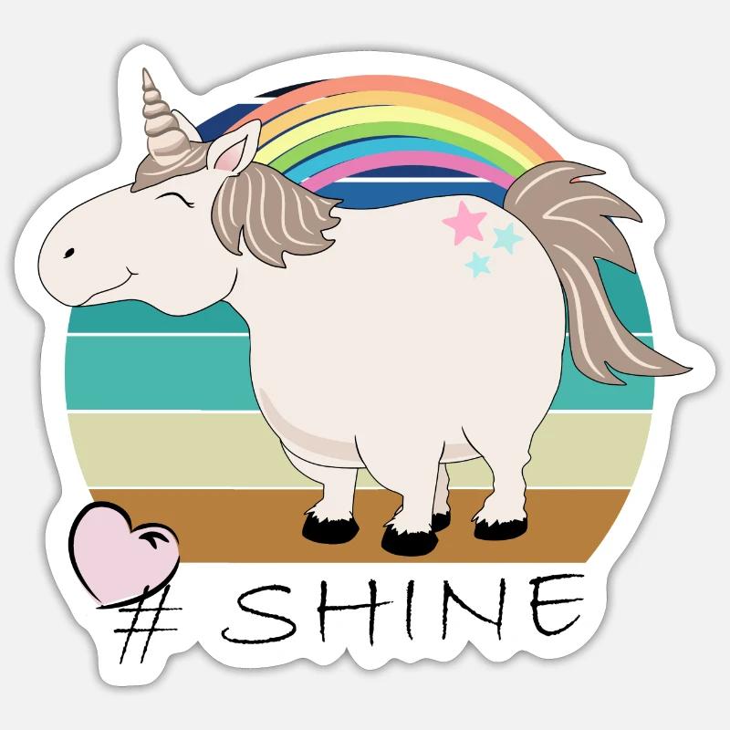 Retro Vintage Einhorn mit Spruch: Shine - Sticker Größe S (10 x 10 cm) - Mattweiß