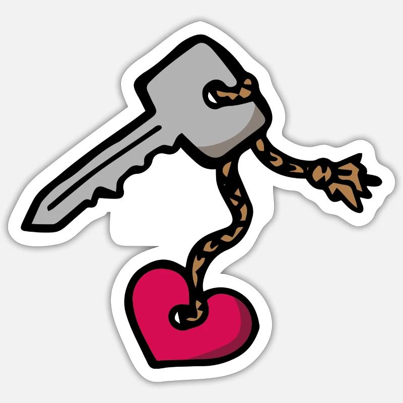 Clé avec porte-clés de cœur Déclaration d’amour - Sticker taille S (10 x 10 cm) - blanc mat