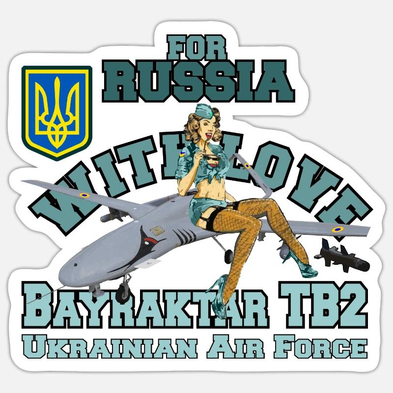 Rettet die Ukraine - Bayraktar TB2 - Sticker Größe S (10 x 10 cm) - Mattweiß